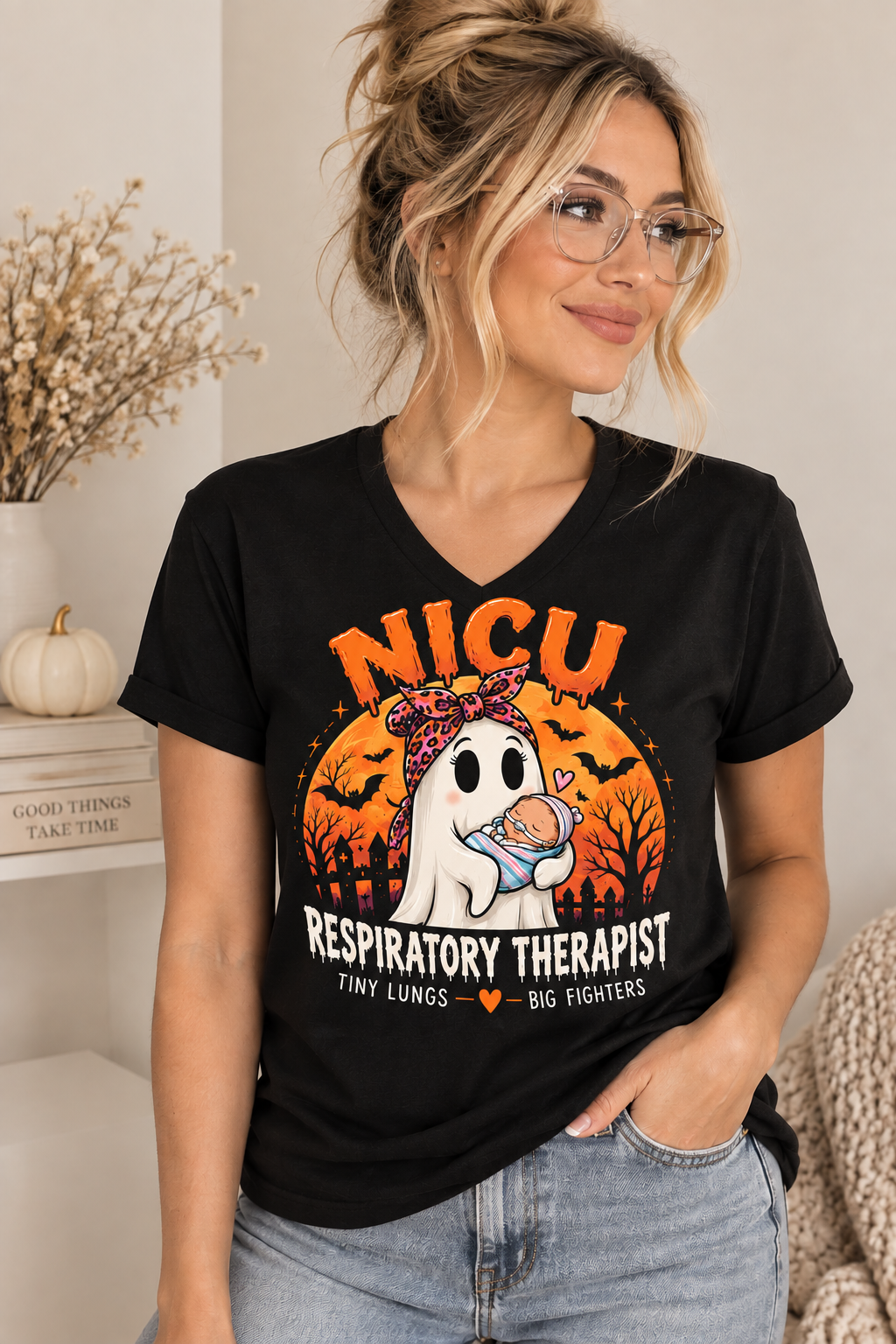 Tiny Lungs, Big Fighters NICU Respiratory Therapist Halloween Tee