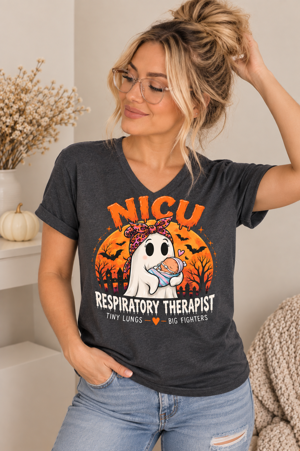Tiny Lungs, Big Fighters NICU Respiratory Therapist Halloween Tee