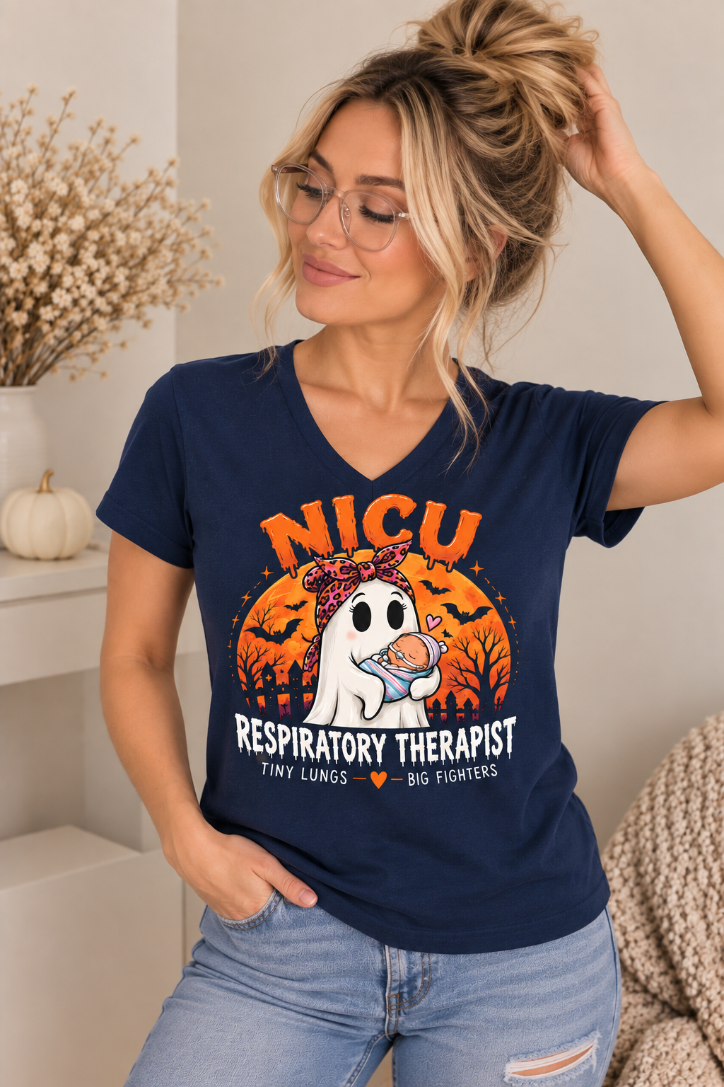 Tiny Lungs, Big Fighters NICU Respiratory Therapist Halloween Tee