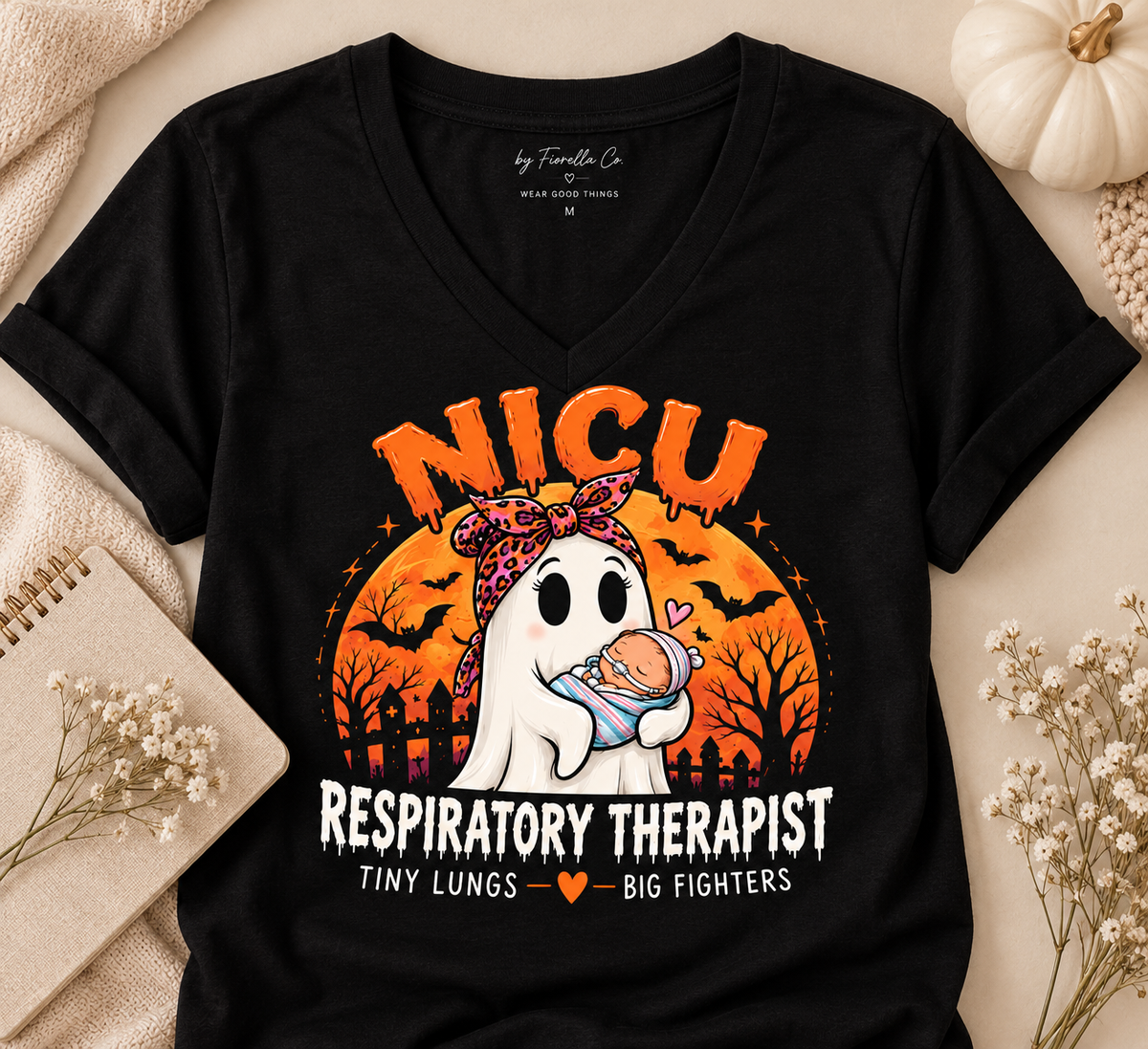 Tiny Lungs, Big Fighters NICU Respiratory Therapist Halloween Tee