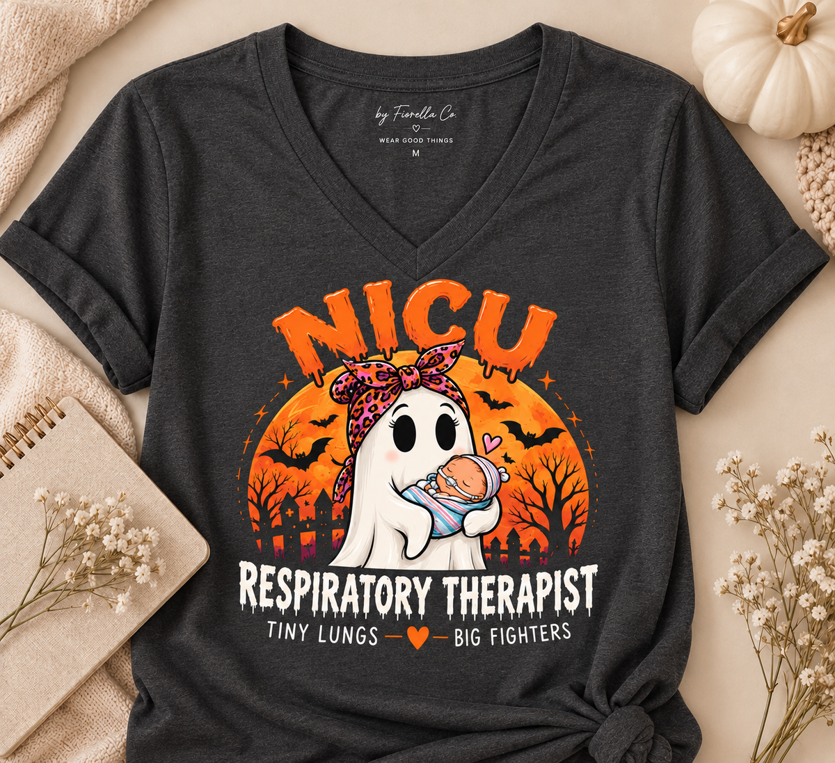 Tiny Lungs, Big Fighters NICU Respiratory Therapist Halloween Tee