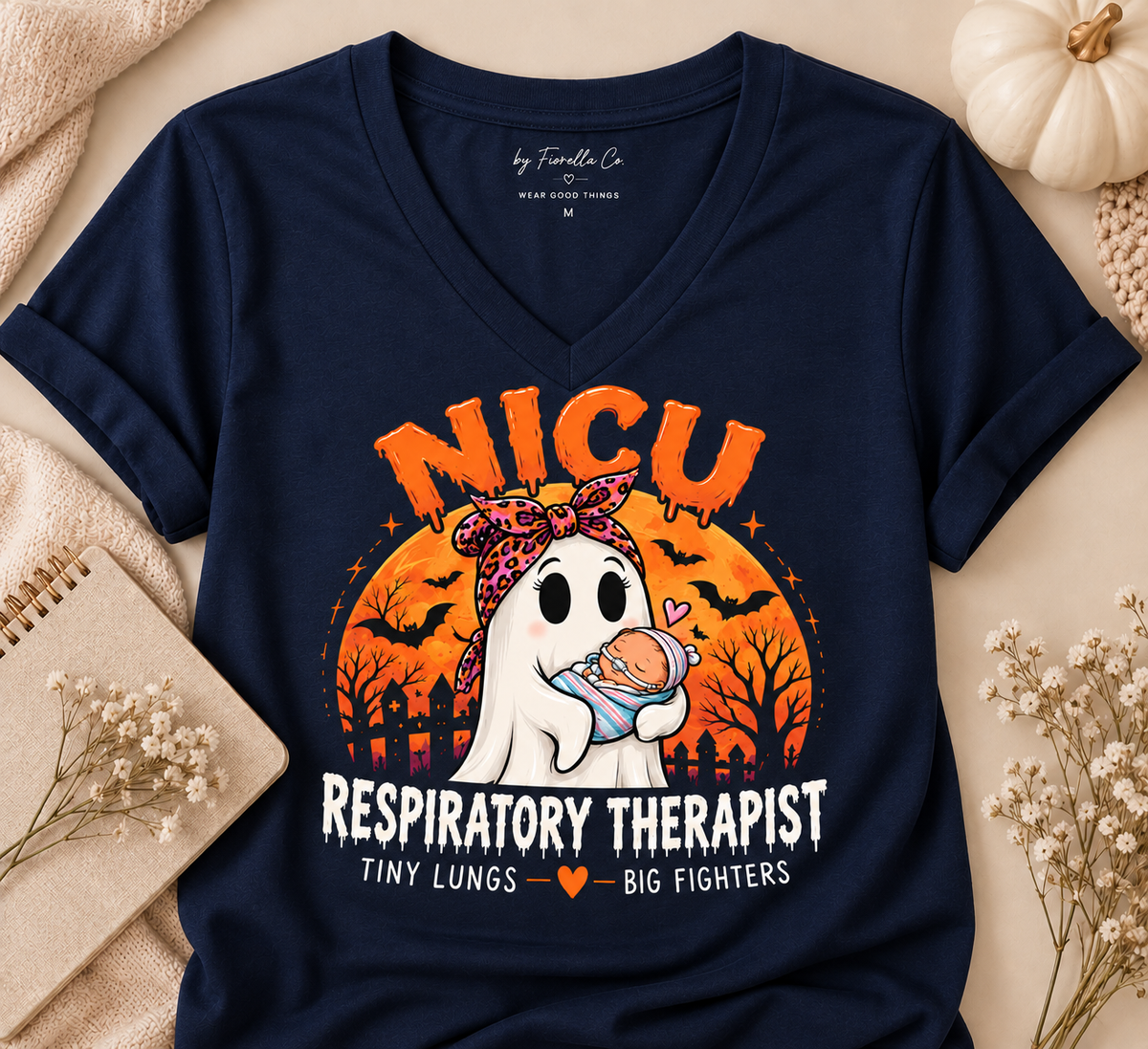 Tiny Lungs, Big Fighters NICU Respiratory Therapist Halloween Tee