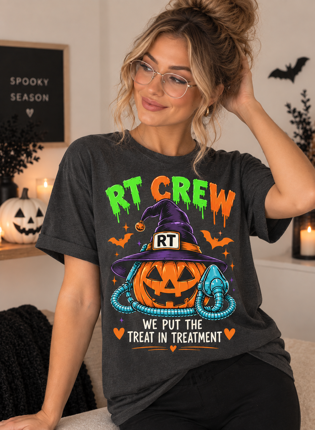 RT Crew Halloween Tee – “We Put the Treat in Treatment” Respiratory Therapist Shirt
