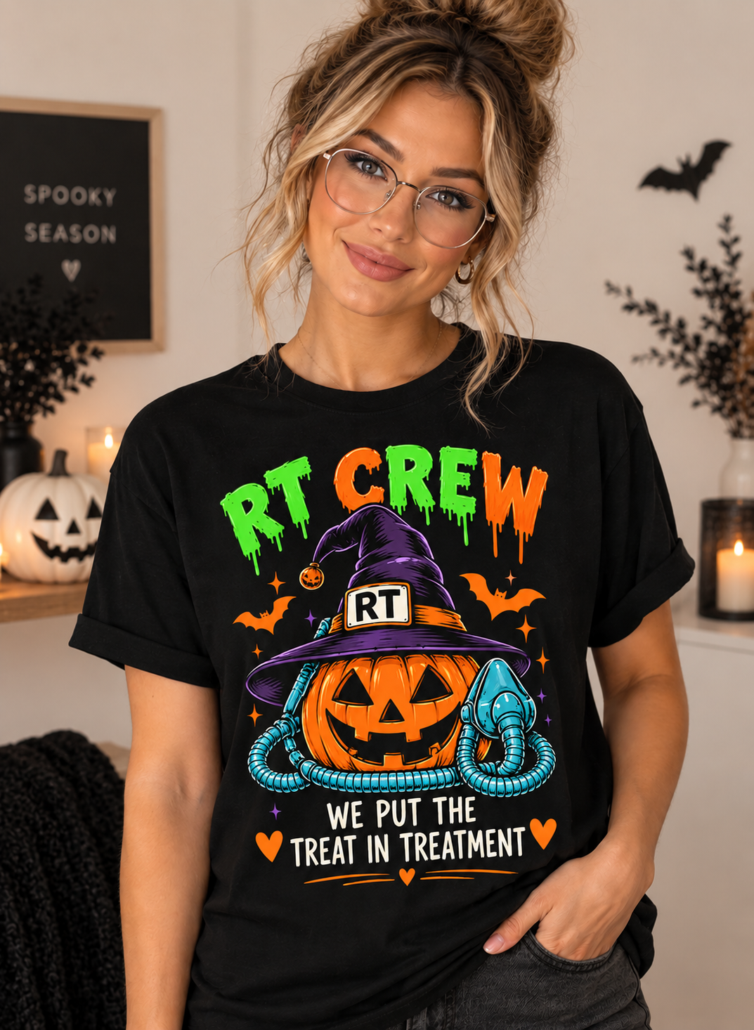 RT Crew Halloween Tee – “We Put the Treat in Treatment” Respiratory Therapist Shirt