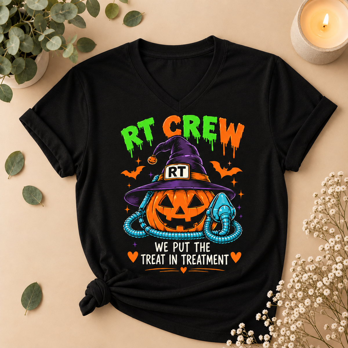 RT Crew Halloween Tee – “We Put the Treat in Treatment” Respiratory Therapist Shirt