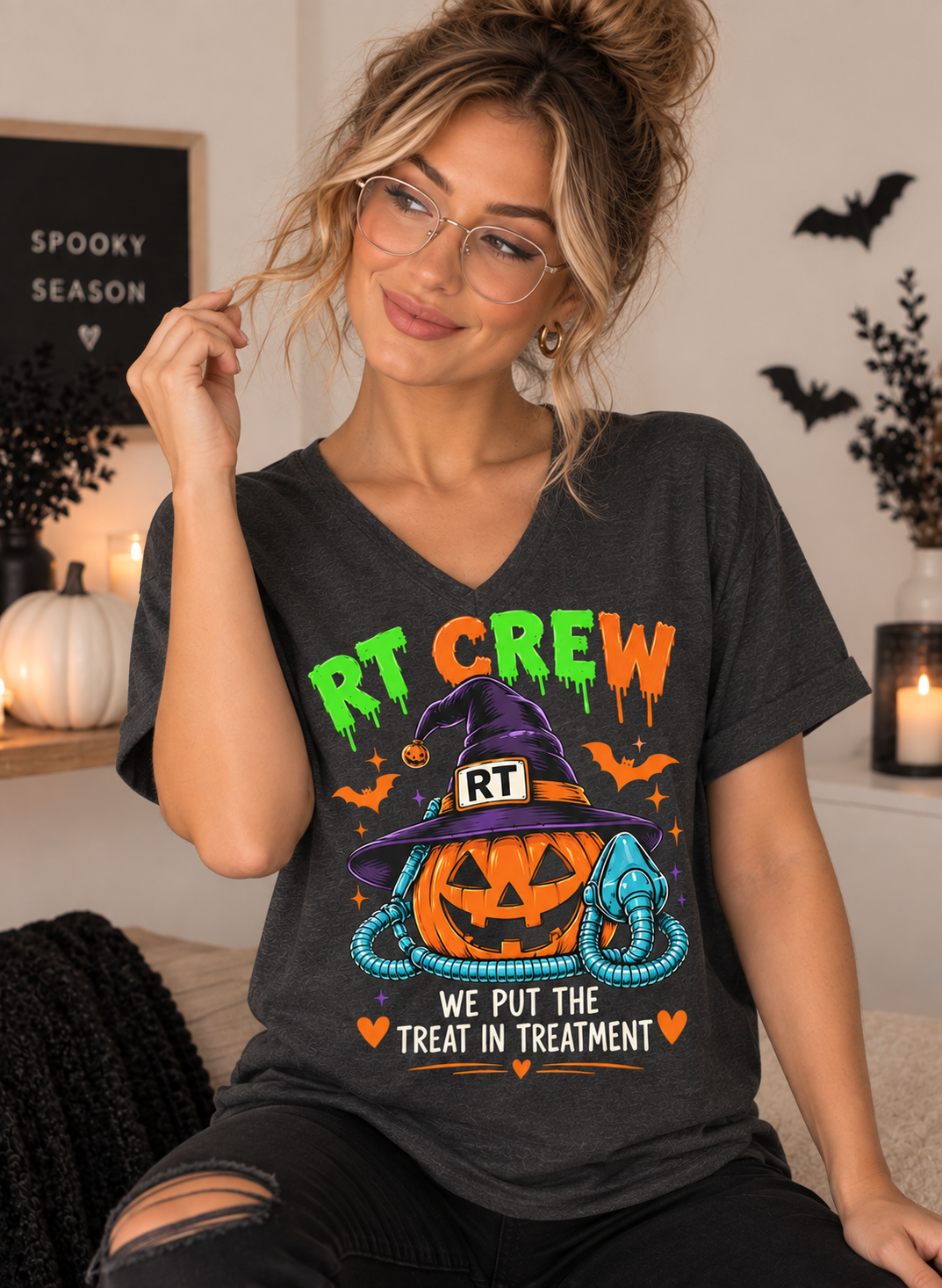 RT Crew Halloween Tee – “We Put the Treat in Treatment” Respiratory Therapist Shirt