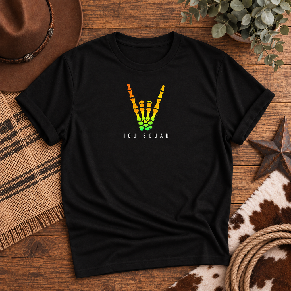 ICU Squad Skeleton Hand Unisex Tee | Halloween Critical Care Shirt