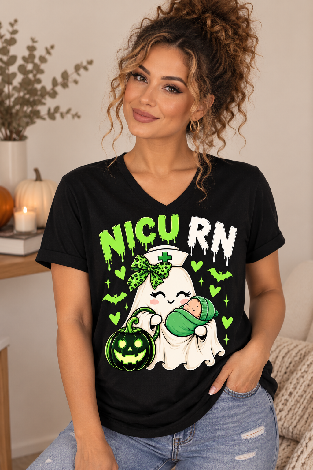 NICU RN Halloween Tee – Ghost Nurse & Baby Halloween Shirt