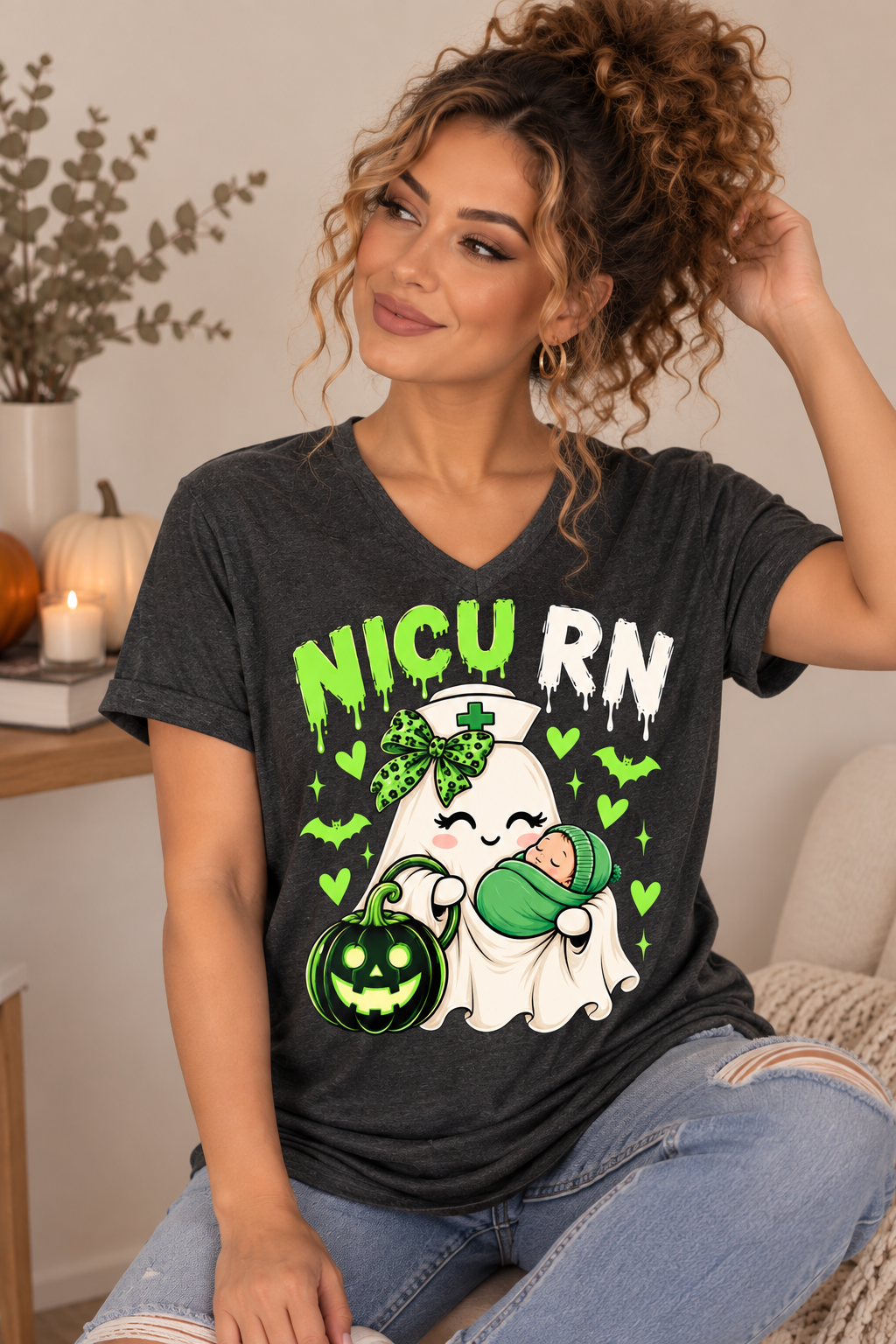 NICU RN Halloween Tee – Ghost Nurse & Baby Halloween Shirt
