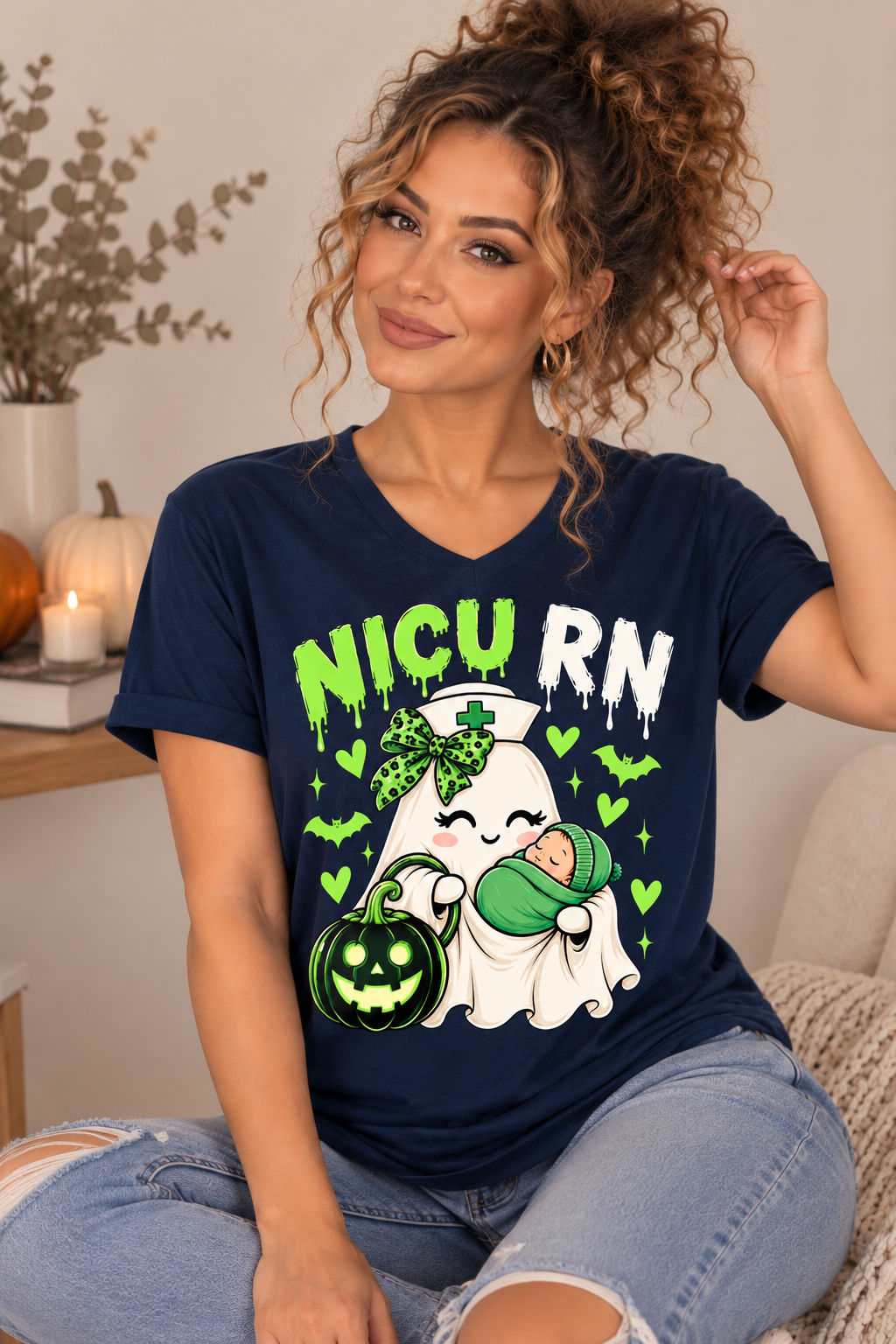 NICU RN Halloween Tee – Ghost Nurse & Baby Halloween Shirt