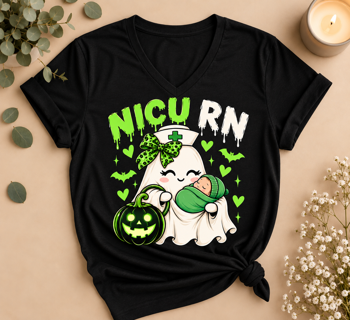 NICU RN Halloween Tee – Ghost Nurse & Baby Halloween Shirt