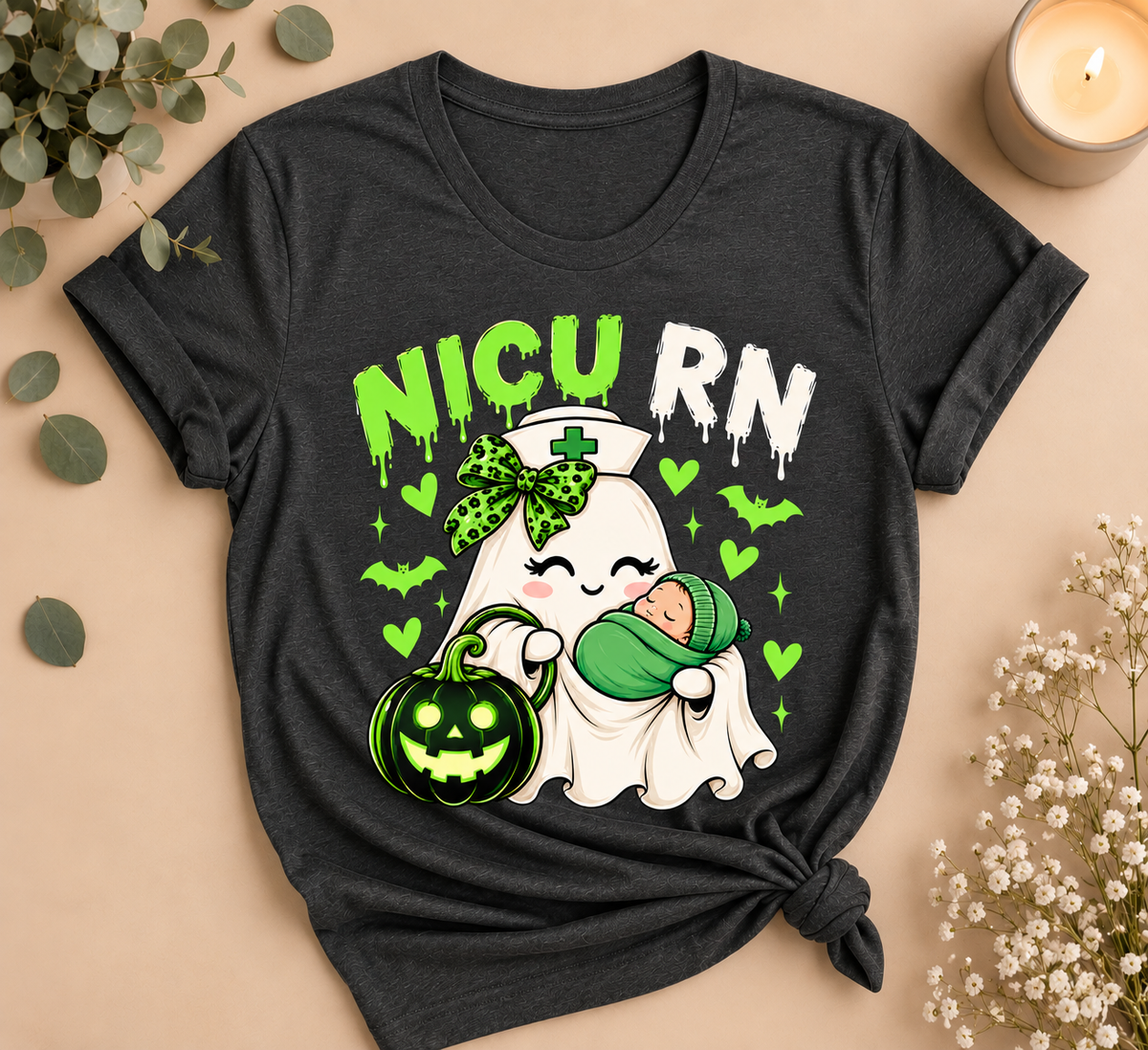 NICU RN Halloween Tee – Ghost Nurse & Baby Halloween Shirt
