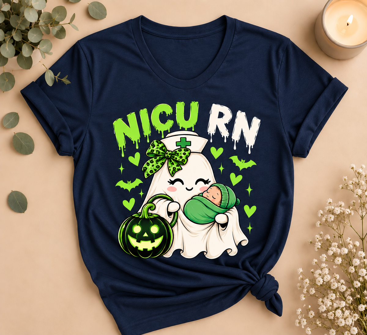 NICU RN Halloween Tee – Ghost Nurse & Baby Halloween Shirt
