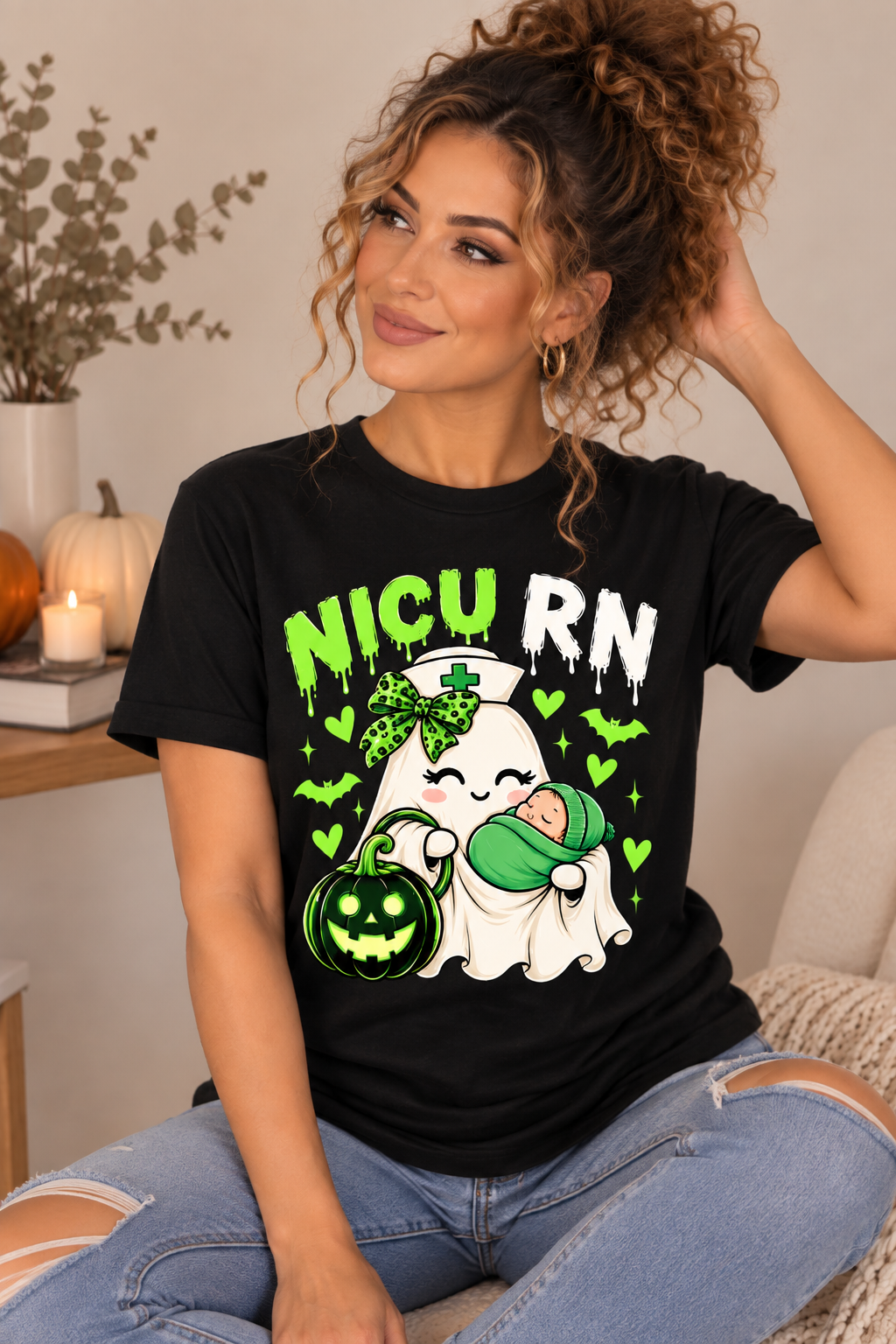 NICU RN Halloween Tee – Ghost Nurse & Baby Halloween Shirt