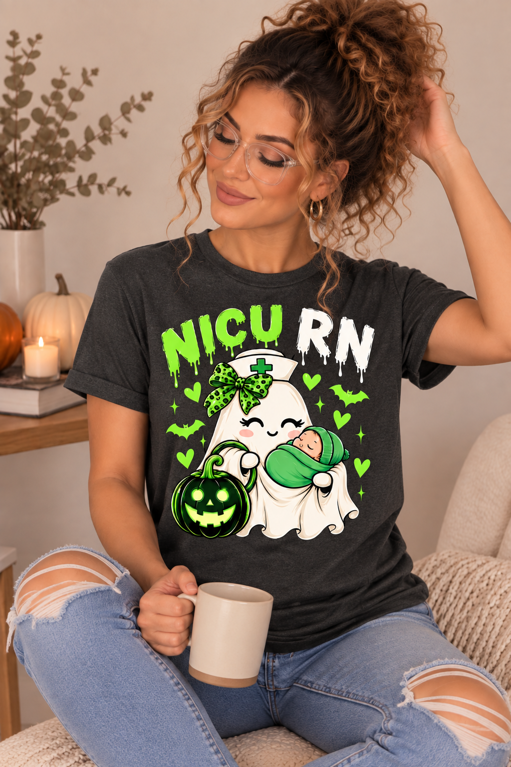 NICU RN Halloween Tee – Ghost Nurse & Baby Halloween Shirt
